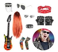 FASBET 12Pcs Rock Star Wig Set Fancy Dress Adult Punk Accessories Rockstar Accessories Rockstar Fancy Dress Rock Star Costume
