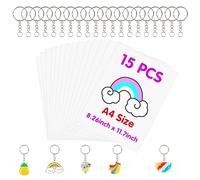 FASBET 135PCS Shrink Plastic Sheet, A4 Heat Shrinky Paper Keychain Kit with 120pcs Keychains Accessories and 15pcs A4 (11.7''x8.3'') Clear Heat Shrinky Art Film Paper for Making Creative Keychain Kit