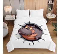 Fasbuy 3D Animal Quilted Bedspreads, Soft Blanket, Lightweight Bed Throws, Coverless Duvet for Sofa Bed, Reversible Summer Quilted All Season Single Double King Size (Hippopotamus,180x220cm)