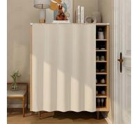 Fasbuy Cupboard Short Curtains Kitchen with Hook and Loop, Hide Away Small Curtains for Kitchen Cupboard Door - No Drilling Is Required for Under Sink, Bookcase, Bathroom (Beige,H80x60cm)