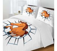 Fasbuy King Size Duvet Cover Sets, Soft Printed Bedding Sets, Duvet Covers with Pillowcases, Microfiber Bedding, Double Cozy Bed Quilt Cover for 4 Seasons, 3D Animal (Running Horse,180x220+50x75)