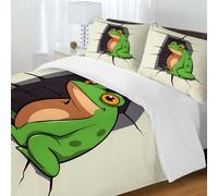 Fasbuy King Size Duvet Cover Sets, Soft Printed Bedding Sets, Duvet Covers with Pillowcases, Microfiber Bedding, Double Cozy Bed Quilt Cover for 4 Seasons, 3D Animal (Frog,200x200+50x75)