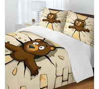 Fasbuy King Size Duvet Cover Sets, Soft Printed Bedding Sets, Duvet Covers with Pillowcases, Microfiber Bedding, Double Cozy Bed Quilt Cover for 4 Seasons, 3D Animal (Brown Bear,220x240+50x75)