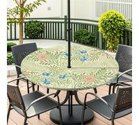 Fasbuy Outdoor Round Tablecloth with Parasol Hole and Zipper, Wipeable Table Cloth Waterproof, Vintage flower printing Tablecloths Elastic Edge for Patio Garden (Rose,M)