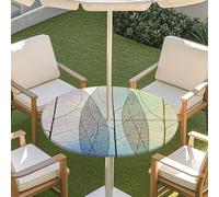 Fasbuy Outdoor Round Tablecloth with Umbrella Hole and Zipper, Table Cloth Waterproof, 3d Printed Wipeable Tablecloths 31-54" Elastic Edge for Patio Garden (Leaf overlap,S)
