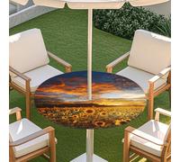 Fasbuy Outdoor Round Tablecloth with Umbrella Hole and Zipper, Table Cloth Waterproof, 3d Printed Wipeable Tablecloths 31-54" Elastic Edge for Patio Garden (dusk,S)