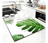 Fasbuy Quick-Drying Mat, Leaf Print Diatomaceous Sink Mat, Non-Slip Quick Absorbent Drainer for Kitchen Sink Coffee Machine Dish Rack Marble Worktop (Green A,60x60cm)