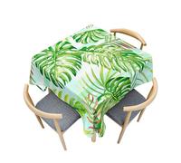 Fasbuy Square Wipe Clean Tablecloth Kitchen, 3D Green Leaf Pattern Table Cloth Stain Resistant Party Tablecloth Spill-Proof Dust-Proof Elegant Table Cloth, 4 Clip (Plant Leaf,100x100cm)