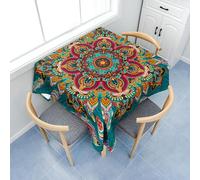 Fasbuy Square Wipe Clean Tablecloth Kitchen, Mandala Table Cloth Stain Resistant Party Tablecloth with clips Spill-Proof Dust-Proof Table Cloth for Dinner Cafe (Green,80x80cm)