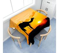 Fasbuy Square Wipe Clean Tablecloth Kitchen with holder clips, Table Cloth Stain Resistant Party Tablecloth Spill-Proof Dust-Proof Desert prints Table Cloth (Orange,100x100cm)