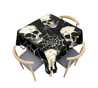 Fasbuy Tablecloth with Clips, Halloween Square Table Cloth Stain Resistant Party Tablecloth Wipe Clean Spill-Proof Dust-Proof Elegant Table Cloth for Dinner Festival (Black Gray,120x120cm)
