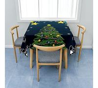 Fasbuy Xmas Square Wipe Clean Tablecloth Kitchen with holder clips, Christmas Tree prints Table Cloth Stain Resistant Party Tablecloth Spill-Proof Dust-Proof Table Cloth (Green,150x150cm)
