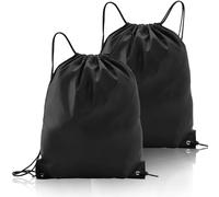Fascetta 2PCS Black Pe Drawstring Bags Draw String Kit Bag Gym Trainer Backpack Mens Womens Unisex Travel Beach Holidays Sack Sports Yoga Swimming Bags for Adults School Boys Girls Children