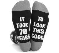 Fascetta 70th Birthday Socks Gifts for Men Black Crew Cotton Size 9-11