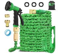 FASCINATDECO 100FT Expandable Garden Hose Pipe - Flexible Water Hose with 1/2'' & 3/4'' Solid Brass Connectors, Garden Hose with 8 Function Spray Nozzle, 3-Layer Latex Core Hosepipe Anti-Leakage