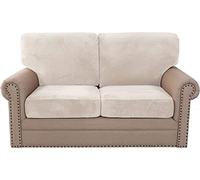 FASCINATDECO 4 Piece Luxury Thick Velvet Sofa Covers (2 Backrest Cover and 2 Seat Cushion Covers) Stretch Couch Covers for 2 Cushion Couch, Anti-Slip Sofa Protector for Dogs (Ivory,Loveseat)