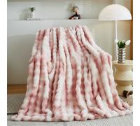 FASCINATDECO Faux Rabbit Fur Luxury Plush Sherpa Throw Blanket Reversible Fuzzy Warm Cozy Fluffy Fur Blanket for Bed Sofa Couch Home Decor, 100x160cm, Tie Dye Pink