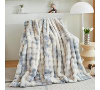 FASCINATDECO Faux Rabbit Fur Luxury Plush Sherpa Throw Blanket Reversible Fuzzy Warm Cozy Fluffy Fur Blanket for Bed Sofa Couch Home Decor, 180x230cm, Tie Dye Blue