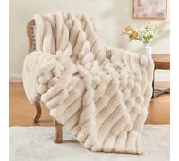 FASCINATDECO Faux Rabbit Fur Luxury Plush Sherpa Throw Blanket - Super Soft Cozy Fuzzy Sofa Blanket Large Fluffy Blankets Warm Bed Throws for Couch Bed Sofa, 130x160cm, Striped Beige