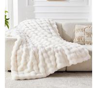 FASCINATDECO Faux Rabbit Fur Throw Blanket, Reversible Fuzzy Warm Cozy Large Fluffy Blanket for Bed Sofa Couch Home Decor, 130x160cm, Cream White