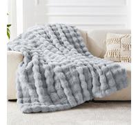 FASCINATDECO Faux Rabbit Fur Throw Blanket, Reversible Fuzzy Warm Cozy Large Fluffy Blanket for Bed Sofa Couch Home Decor, 100x160cm, Light Grey