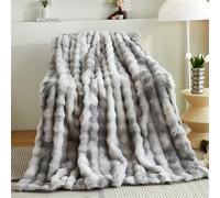 FASCINATDECO Faux Rabbit Fur Throw Blanket, Reversible Fuzzy Warm Cozy Large Fluffy Blanket for Bed Sofa Couch Home Decor, 100x160cm, Tie Dye Grey