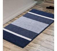 FASCINATDECO Luxury Chenille Bath Rug Bathroom Rug Gradient Stripe Pattern Machine Washable Microfiber Plush Bathmat, Ultra Absorbent Mat with Non Slip Backing for Bathroom (Navy,60 x 90 cm)