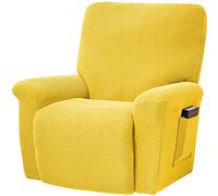 FASCINATDECO Recliner Chair Covers Stretch Jacquard Recliner Cover 4-Piece Lazy Boy Chair Covers Furniture Protector Leather and Cloth Recliner Sofa Slipcover with Pocket (Yellow)