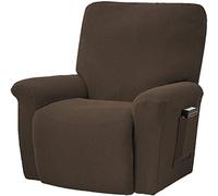 FASCINATDECO Recliner Chair Covers Stretch Jacquard Recliner Cover 4-Piece Lazy Boy Chair Covers Furniture Protector Leather and Cloth Recliner Sofa Slipcover with Pocket (Brown)