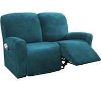 FASCINATDECO Recliner Sofa Covers 2 Seater Velvet Stretch Recliner Chair Covers for Armchairs With Side Pocket, Non-Slip Sofa Slipcovers Washable Sofa Protector for Living Room, Deep Teal