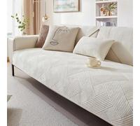 FASCINATDECO Sofa Cover 1 2 3 4 Seater Non Slip Sofa Slipcovers Washable Soft Milk Fleece Sofa Cushion Covers Sectional Couch Covers Sofa Protectors from Pets/Kids/Dogs (Beige White,70x180cm)