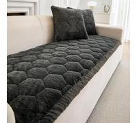 FASCINATDECO Sofa Covers 1 2 3 4 Seater Non Slip Sofa Slipcovers Super Soft & Thick Faux Mink Velvet Sofa Cushion Covers Couch Covers Sofa Protectors from Pets/Kids/Dogs (Black, 90x210cm)