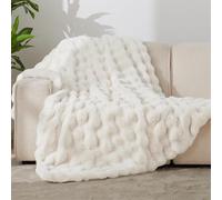 FASCINATDECO Soft Warm Rabbit Plush Fleece Throw Blanket Thick 1000 GSM Throws for Sofas Large Fluffy Blanket Warm Bed Throw for Couch Bed Travel Kids Decor, White, 100x160cm