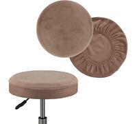 FASCINATDECO Velvet Bar Stool Covers Round Stool Cushion Covers Stool Chair Seat Covers Barstool Slipcovers Set of 2, Feature Stretchy Thick Bouncy Fabric Washable (Taupe,Medium)