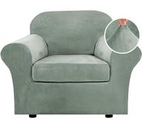 FASCINATDECO Velvet Sofa Covers 1 Seater With Separate Sofa Seat Cushion Covers, Pet Couch Covers, Non-Slip Sofa Slipcovers Washable Sofa Protectors for Living Room (Sage Green,1 Seater)