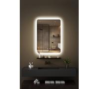 Fascinate 50x70cm LED Bathroom Mirror with Shelf - Radius Corner, Anti-Fog, Dimmable Halo in Silver | Size: 700mm x 500mm Fascinate Silver 700mm x 500mm