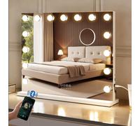 Fascinate Bluetooth 5.0 Hollywood Mirror 15 Led White Vanity Mirror Premium Acoustic Sound Speakerphone Usb Charge Wall Stand