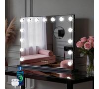 Fascinate Bluetooth Hollywood Mirror Large 58X48Cm 15 Led Black Metal Vanity Mirror Built In Wireless Speakers Usb Charging Wall