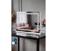 Fascinate Crushed Diamond Hollywood Mirror - 58X48Cm, Bluetooth & Speaker Phone, 15 Led In White White
