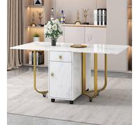 Fascinate Folding Dining Table - White & Gold Marble Effect with Storage Fascinate White