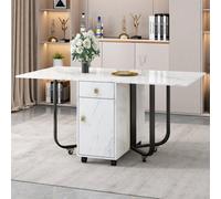 Fascinate Folding Dining Table With Integrated Storage - Space-Saving, Marble-Effect Mdf Top, Metal Frame & Castors