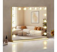 Fascinate Gold Hollywood Vanity Mirror With 15 Led Lights & Tempered Glass - 58X48Cm
