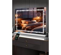 Fascinate Hollywood Vanity Makeup Mirror Crushed Diamond Strip LED Dimmable Bluetooth 80X60 Gift in White Fascinate White
