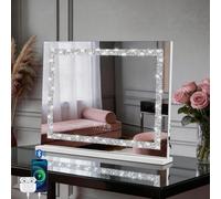 Fascinate Hollywood Vanity Makeup Mirror Crushed Diamonds Modern Strip Led Bluetooth Large 58X48Cm