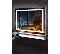 Fascinate Hollywood Vanity Makeup Mirror Modern LED Strip Bluetooth Speakers 80x60cm Gift in White | Size: 80x60 cm Fascinate White 80x60 cm