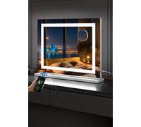 Fascinate Hollywood Vanity Makeup Mirror Modern LED Strip Bluetooth Speakers Large 58x48cm Gift in White | Size: 58x48 cm Fascinate White 58x48 cm