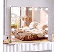 Fascinate Hollywood Vanity Mirror Gold 58X48Cm 15 Led Dimmable Tempered Glass Beauty Mirror Wall Mount Tabletop Stand Modern