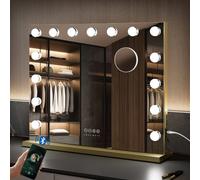 Fascinate Hollywood Vanity Mirror With Bluetooth 15 Dimmable Led 3 Color Beautiful Gold Large 58X48Cm