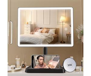 FASCINATE Large Lighted Makeup Vanity Mirror with 96 LED Lights, Rechargeable Lithium Battery Light Up Mirror (Sable)