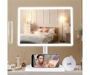 FASCINATE Large Lighted Makeup Vanity Mirror with 96 LED Lights, Rechargeable Lithium Battery Light Up Mirror (Snowy)